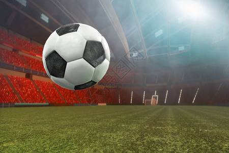 3D足球在竞技场足球概念图片
