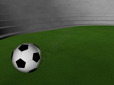 体育场绿草上的足球3d渲染图片