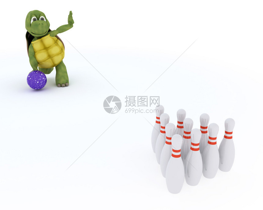 乌龟十针保龄球的3D渲染图片