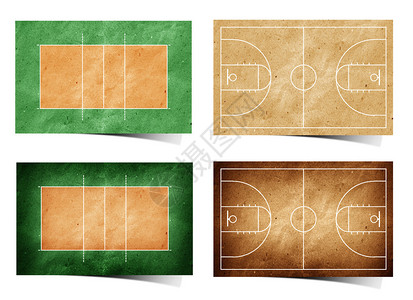 Grunge排球和篮球场回收用白图片