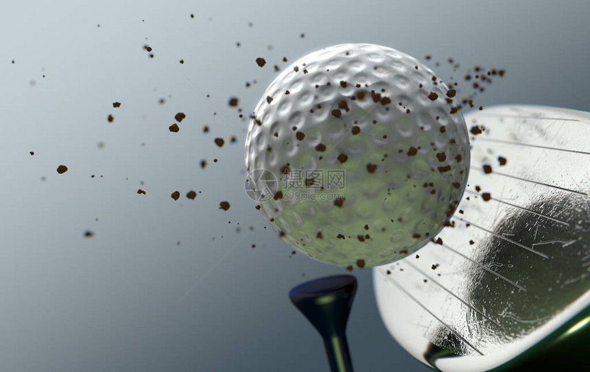高尔夫球木杆击球的极端特写慢动作捕捉图片