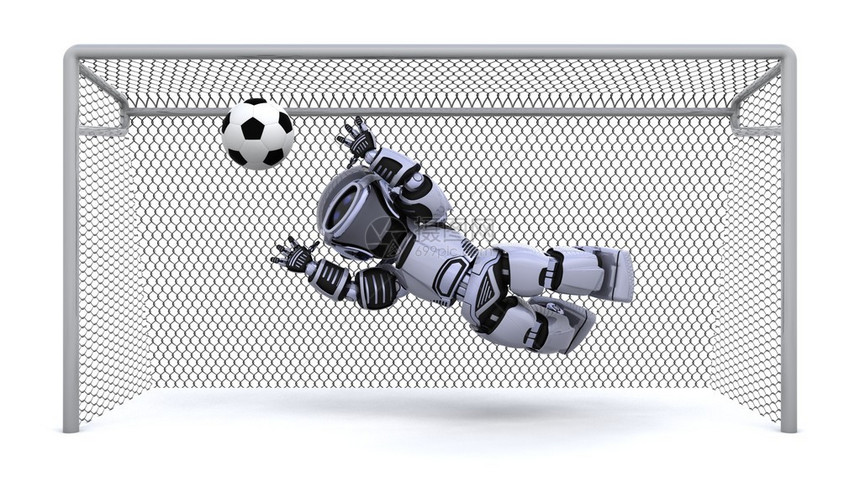 机器人踢足球的3D渲染图片