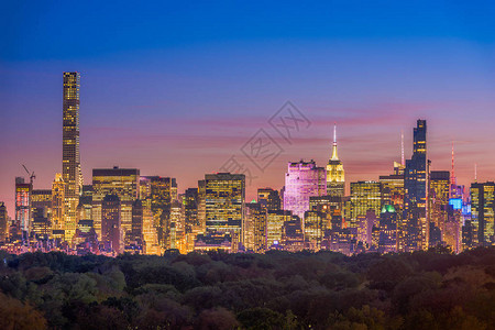 纽约纽约中城曼哈顿市风景在黄昏图片