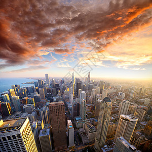 芝加哥日落时空中观图片