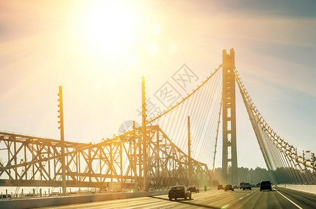 旧金山奥克兰湾大桥日落前图片