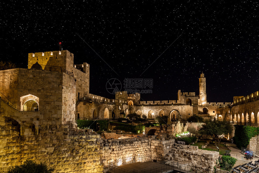 夜间在耶路撒冷看到Citadel和图片