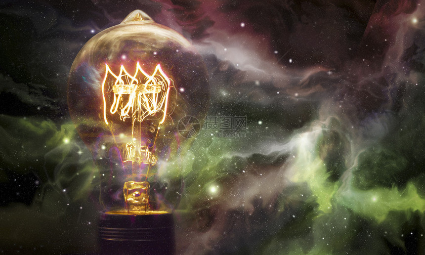 爱迪生风格的光灯泡以对抗星系和星图片