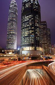 与汽车光迷离的香港夜背景图片