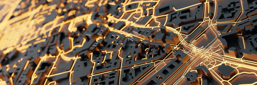 3D抽象建筑设计特大城市城市和有灯光照亮图片