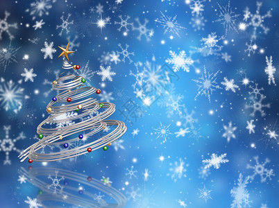 背景中的圣诞树有雪花和星图片