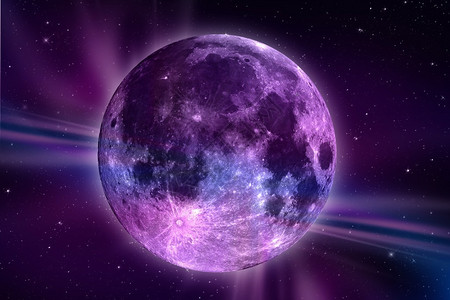 两极梦幻之月五颜六色的月亮图带有北极光和星周围空间的大型紫罗兰色月亮紫色主题设计图片