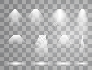 白色光束灯组的不同形状和投影在黑暗横幅抽象插图中闪发光图片