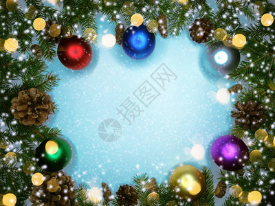 带有Fir树枝的圣诞节背景框架灯图片