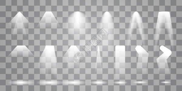白色光束灯组的不同形状和投影在黑暗横幅抽象插图中闪发光图片