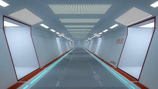 中筋面粉未来派科幻室内插图中的走廊设计图片