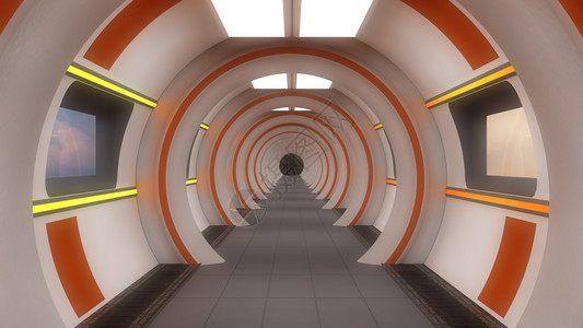 未来派科幻室内插图中的走廊背景图片