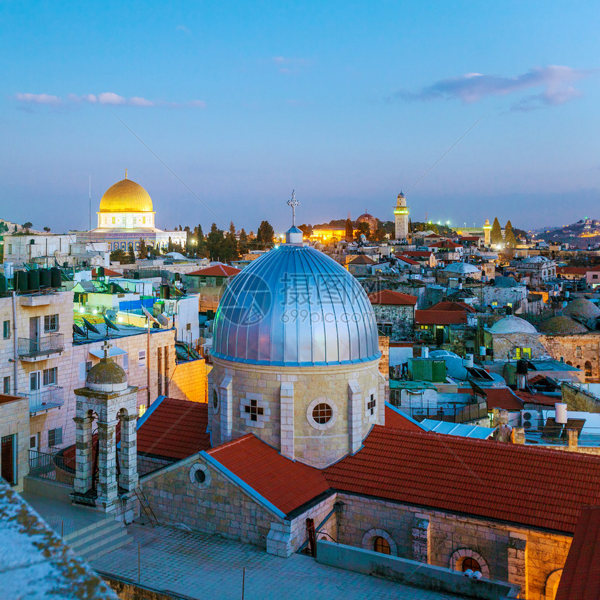 以色列夜间耶路撒冷老城和圣殿图片