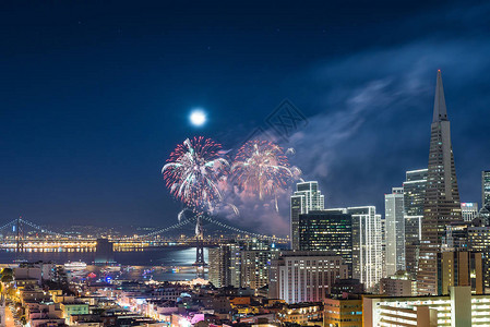 在旧金山庆祝新年天际线市中心城市景观图片