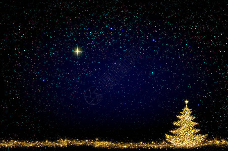 圣诞背景与金色的枞树和星空背景图片