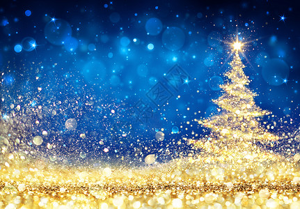 闪亮圣诞树蓝背景图片