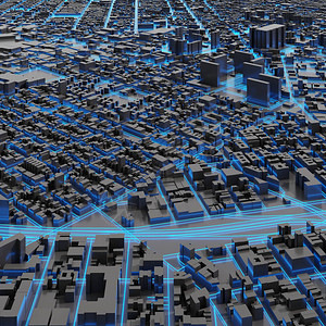 照亮的蓝色未来城市图片