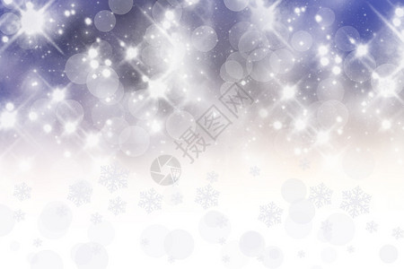 新年蓝色背景上的雪花和灯光图片