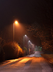 有路灯的农村街道在晚上图片
