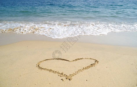 在沙滩上画起的心背景图片