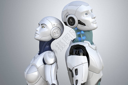 女和男机器人背景图片