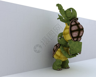 3D海龟互相帮助爬背景图片