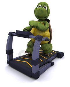 在跑步机上奔跑的乌龟的3d渲染图片