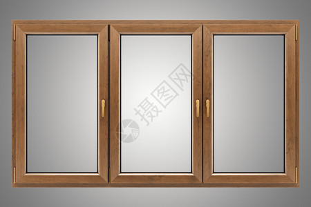 灰色背景上孤立的棕色木窗背景图片