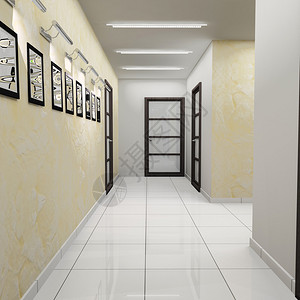 现代办公室走廊的3d牵引图片