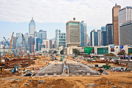 查看维多利亚港附近的公路建筑工地单图片