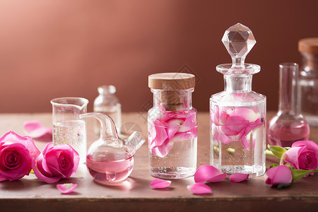 用玫瑰花和鲜花火瓶装的炼图片