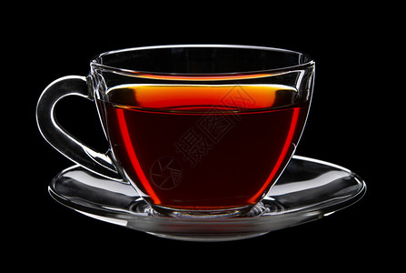 黑色背景孤立的黑茶杯Cupofblac图片