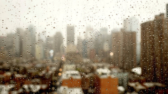 雨滴在窗户上背景模糊的城市图片