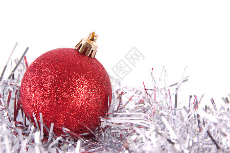 红色圣诞球与白色金属丝图片
