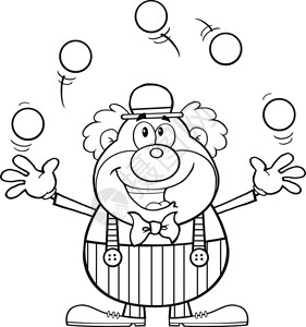 黑色和白色有趣的小丑Cartoon字符与球一起杂耍I图片