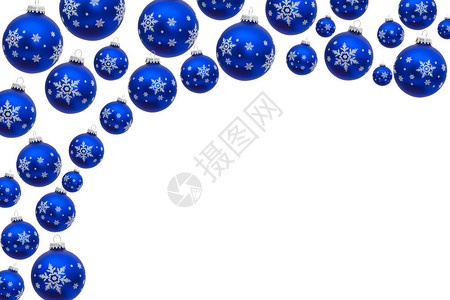 蓝色圣诞球以白色背景圣诞节边界为图片