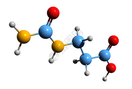 尿素3脲基丙酸骨架式的3D图像在白色背景下分离的N氨基甲酰基丙氨酸的设计图片