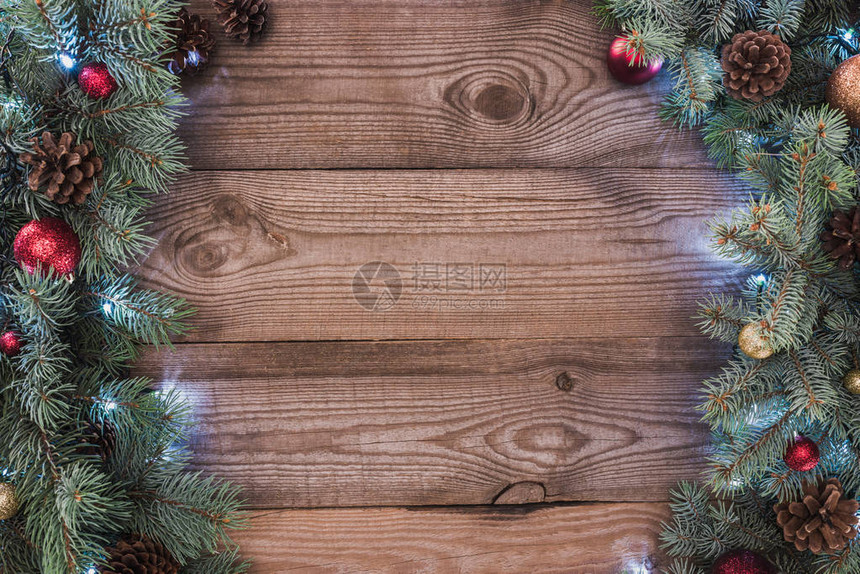美丽的圣诞树枝有松锥和木本底图片