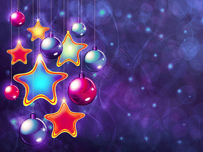 紫色圣诞背景有多彩的星图片