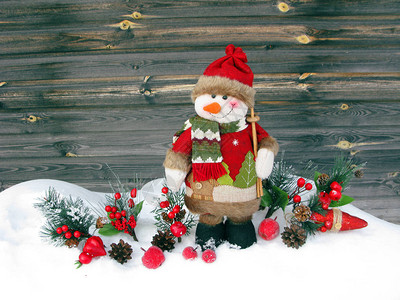 圣诞雪人果浆苹果和装饰品图片