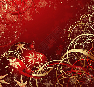 圣诞红色与球和花图片