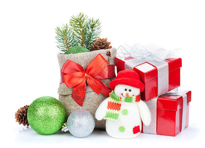 圣诞礼物盒装饰品箱和雪人玩具图片