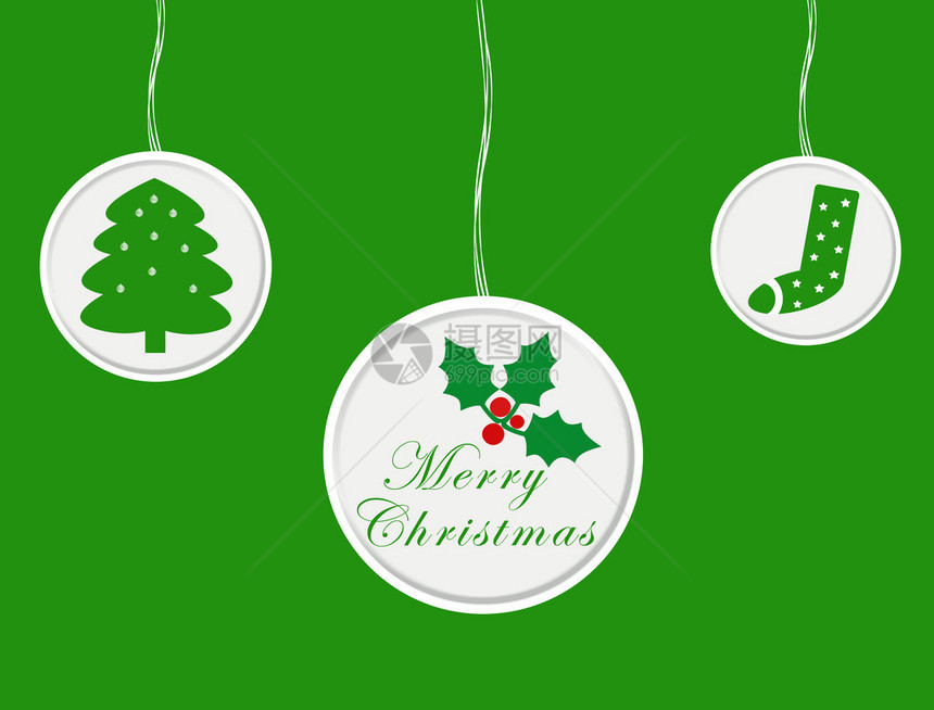 圣诞卡上绿色装饰图片