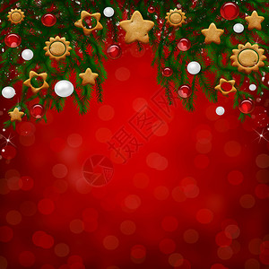 带球和饼干的圣诞贺卡背景图片