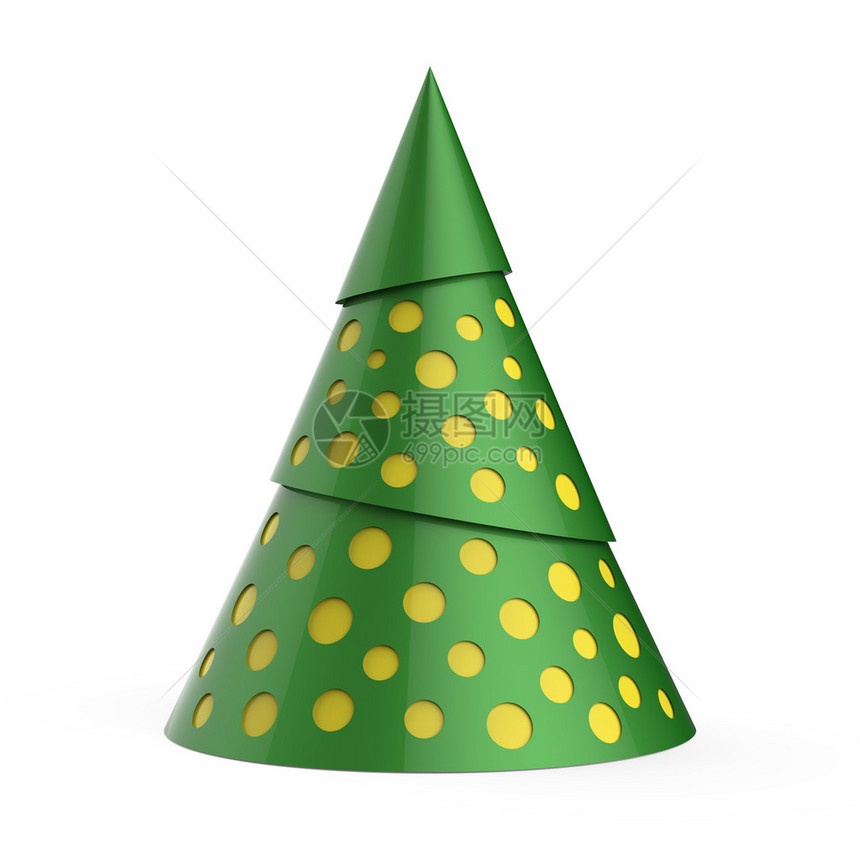 绿色的黄装饰圣诞树白底隔离图片