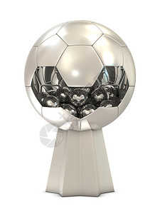 银杯足球奖杯一个大球和一群小球在白色背景图片